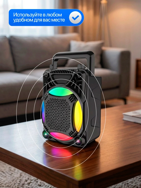 Mikrofonli karaoke Bluetooth kolonka, RGB yoritish, telefon ushlagichli, USB quvvat