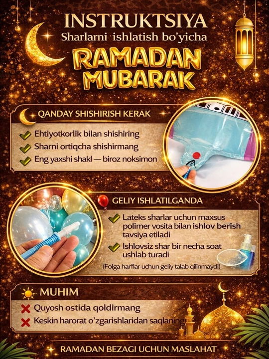 Ramadan Mubarak havo sharlar to‘plami, oltin folga, bayramona bezak, uy va fotozona uchun