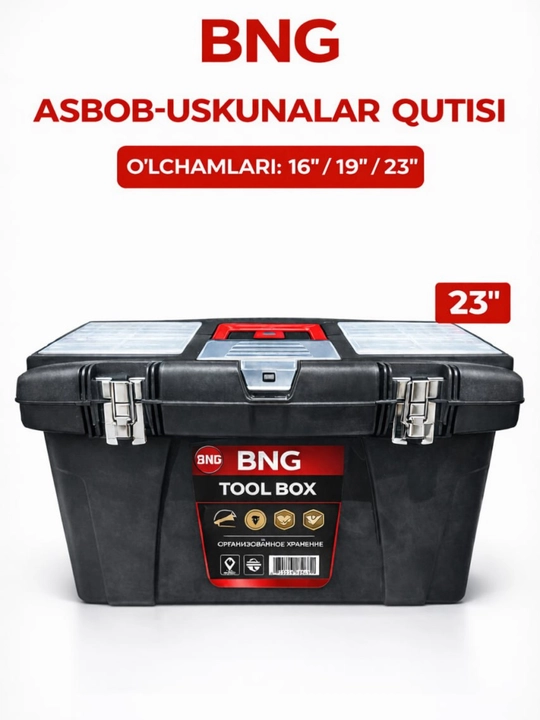 Asbob qutisi, instrument chemodan, BNG toolbox 16 19 23 dyum plastik chamadon - 
