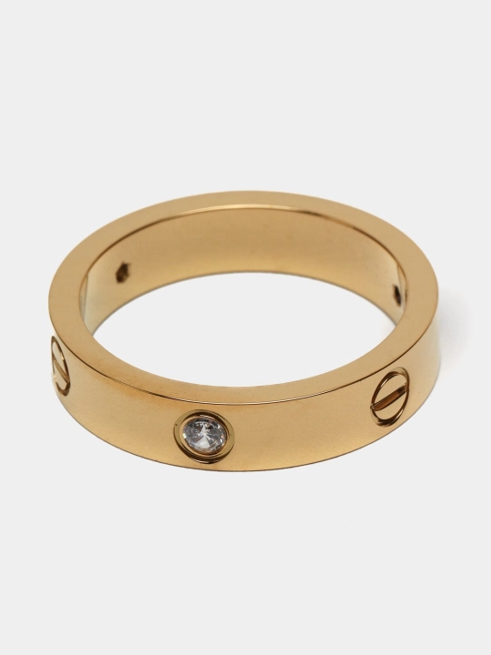 Кольцо Cartier Love, гладкое желтое золото, винтовой узор и центральный бриллиант
