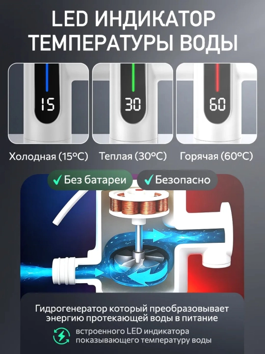 Смеситель 4-в-1 с выдвижным изливом, для кухни и ванной, с LED дисплеем