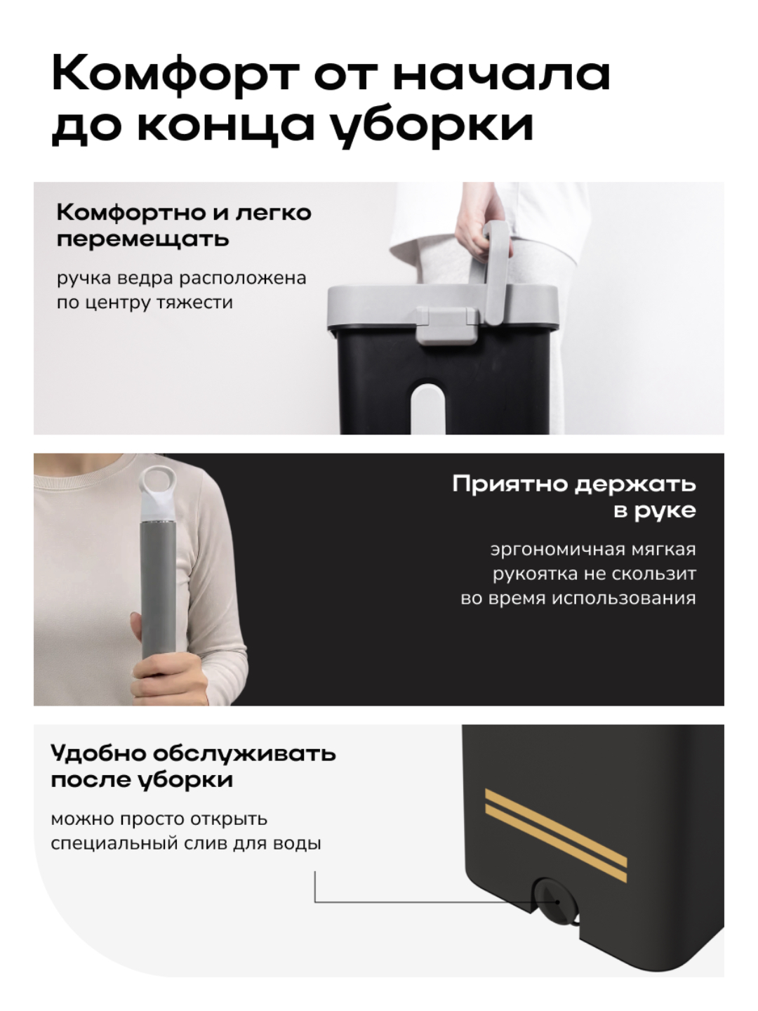 Швабра и ведро с отжимом Zetter L/XL, для дома, уборки пола и окон, 13 л