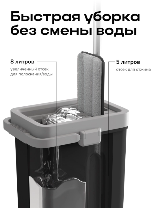 Швабра и ведро с отжимом Zetter L/XL, для дома, уборки пола и окон, 13 л