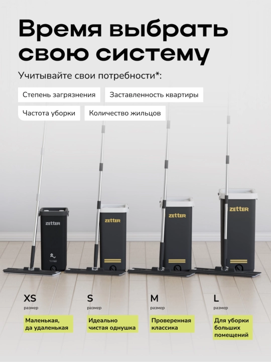 Швабра и ведро с отжимом Zetter L/XL, для дома, уборки пола и окон, 13 л