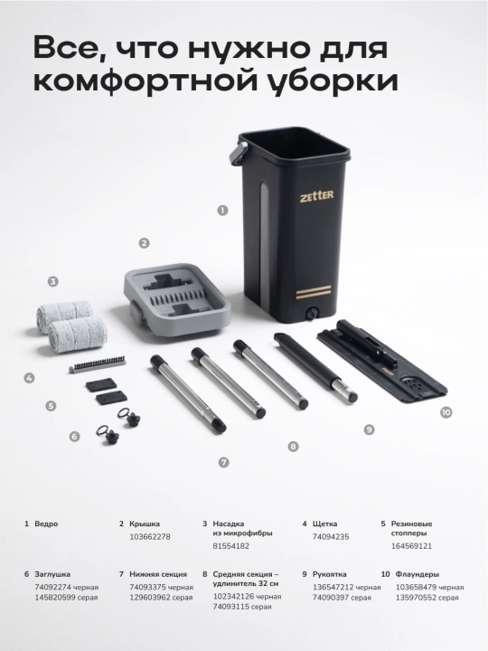 Швабра и ведро с отжимом Zetter L/XL, для дома, уборки пола и окон, 13 л