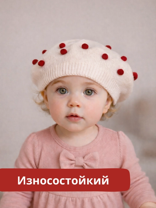 Детский берет с декоративными помпонами производства Китая - 