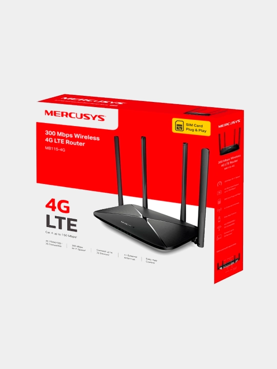 Mercusys MB115-4G 300 Mbps 4G LTE роутер, сим карта - 