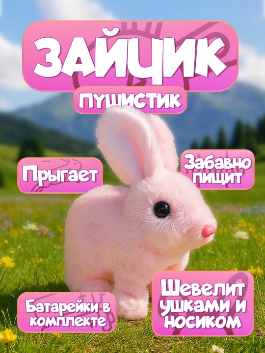 Развивающая игрушка-кролик, мягкая игрушка, прыгает и пищит. Размеры 18*17 см