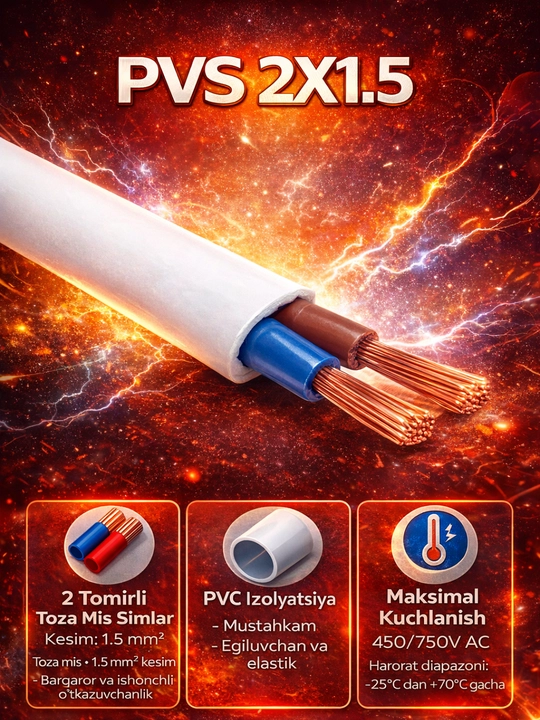 Elektr kabel PVS, 2x1.5, oq rang