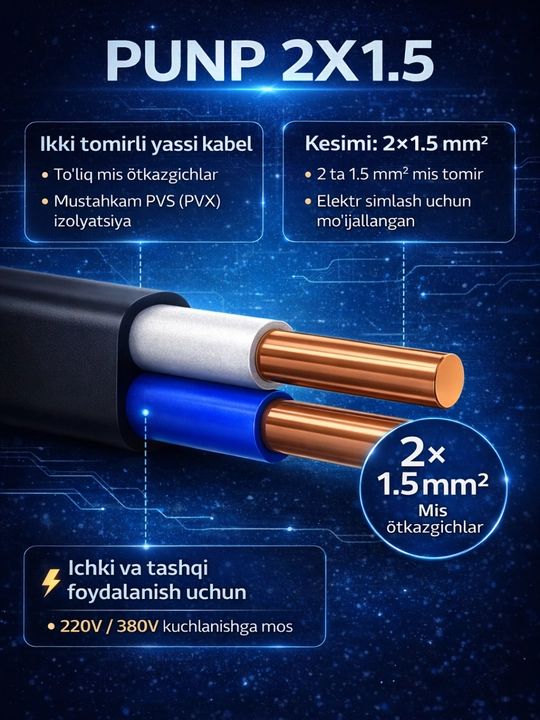 PUNP 2x1.5 qora kabel Uzkabel
