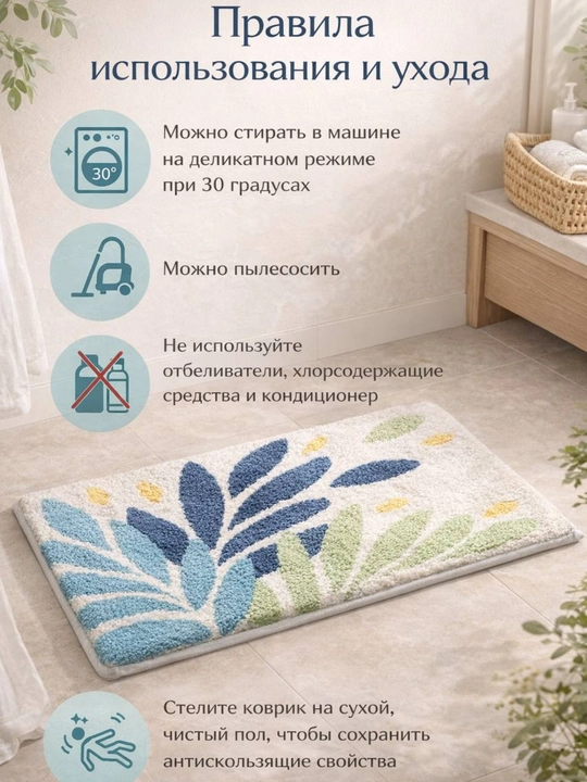 Коврик для ванной и туалета, противоскользящий, 50х80 см