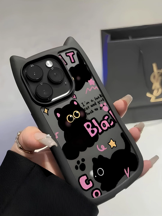 3D принт чехол с кошачьими ушками для iPhone 11, 12, 13, 14, 15, 16, 17, PRO MAX