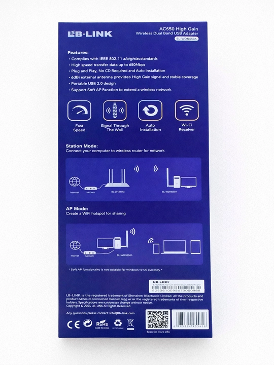 LB-LINK BL-WDN650A AC650M USB Wi-Fi адаптер Dual Band 2.4G/5G с антенной