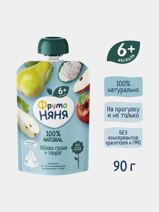 FrutoNyanya mevali pyure olma-nok tvorog bilan 90 g paуч 12 dona