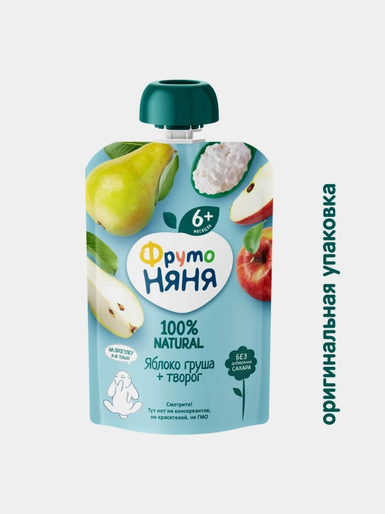 FrutoNyanya mevali pyure olma-nok tvorog bilan 90 g paуч 12 dona