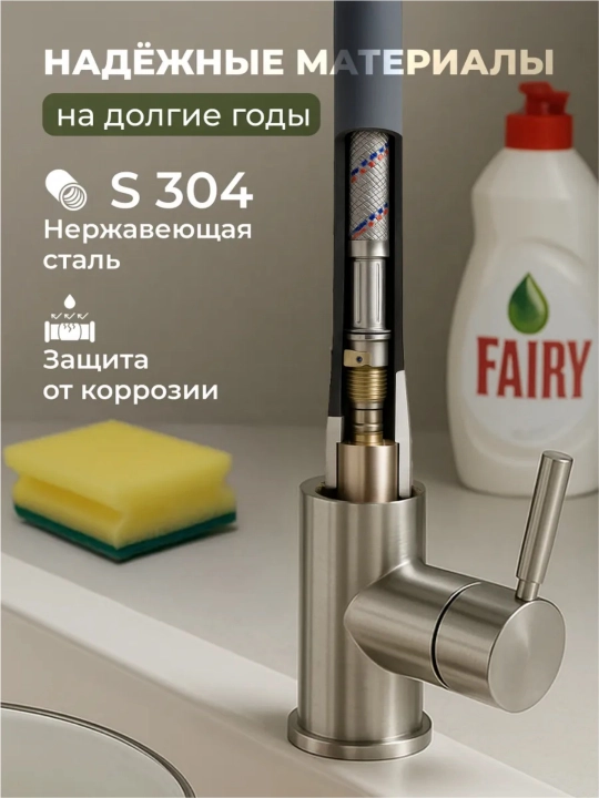 Смеситель для кухни с гибким изливом и поворотной конструкцией