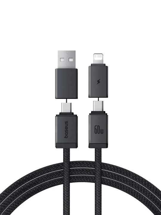 Zaryadlash kabeli Baseus Two-for-Two Fast Charging Cable U+C to C+L 60W 1m Cosmic Black
