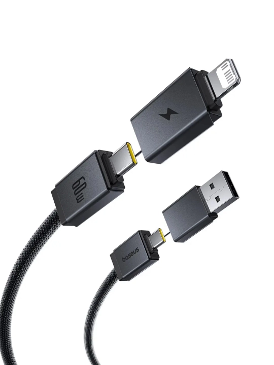 Zaryadlash kabeli Baseus Two-for-Two Fast Charging Cable U+C to C+L 60W 1m Cosmic Black