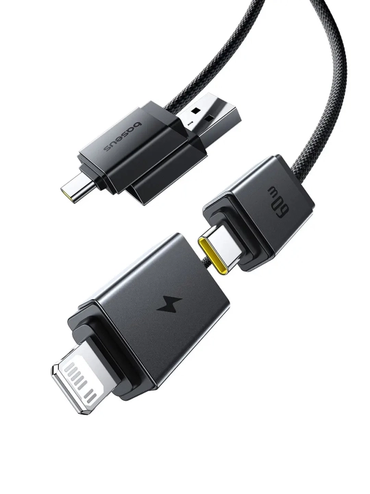Zaryadlash kabeli Baseus Two-for-Two Fast Charging Cable U+C to C+L 60W 1m Cosmic Black