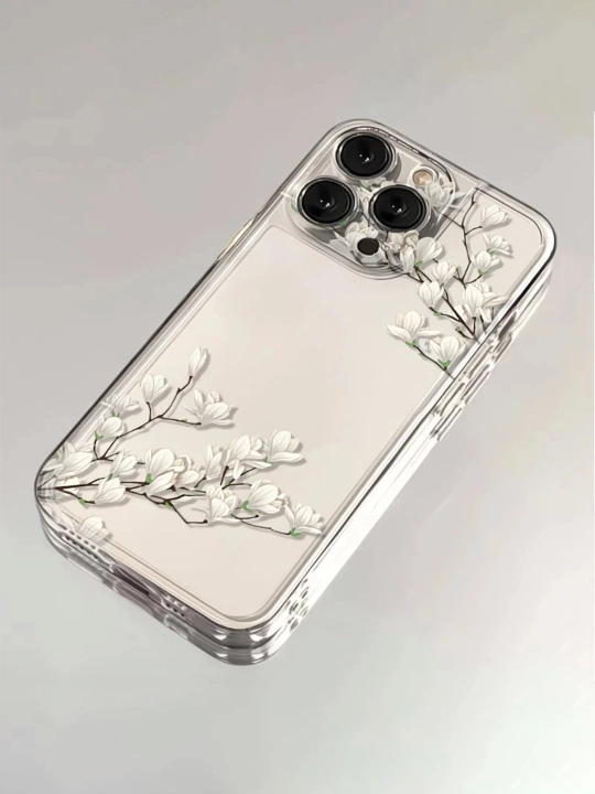 Прозрачный чехол с белыми цветами для iPhone