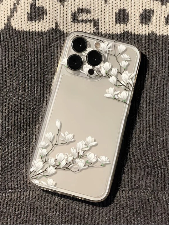 Прозрачный чехол с белыми цветами для iPhone