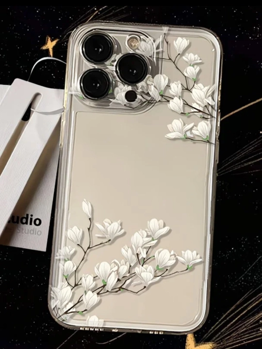 Прозрачный чехол с белыми цветами для iPhone