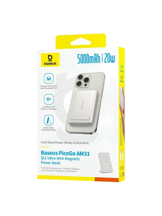 Tashqi akkumulyator Baseus PicoGo AM31 Qi2 Power Bank 5000mAh