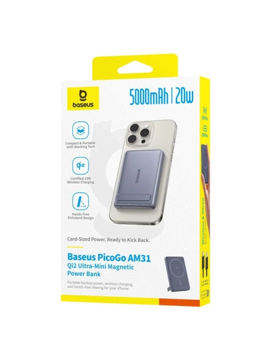 Tashqi akkumulyator Baseus PicoGo AM31 Qi2 Power Bank 5000mAh