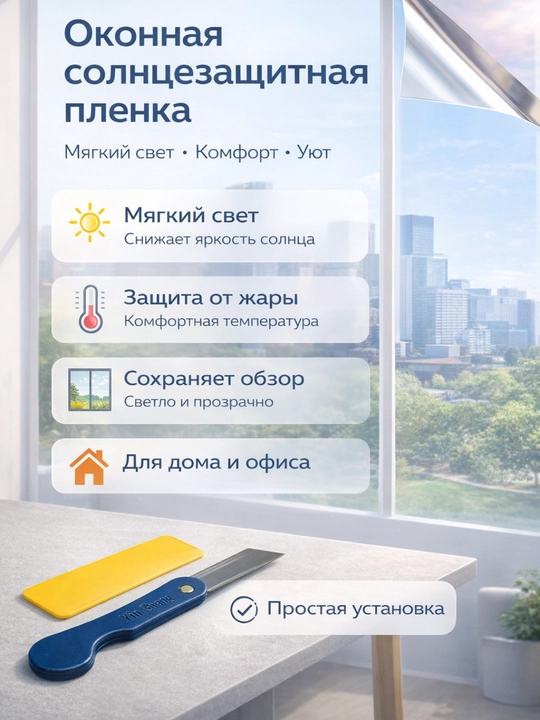 Derazalar uchun tonirovka plyonkasi, quyosh va issiqdan himoya, oson o‘rnatish