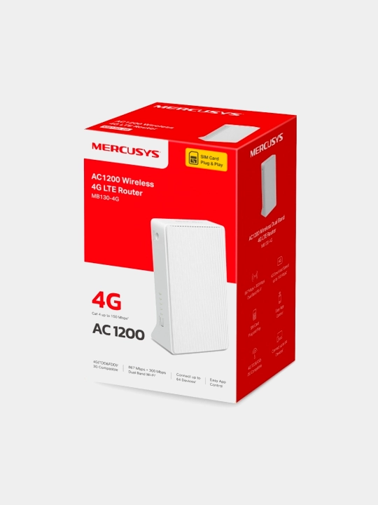 Mercusys MB130-4G — AC1200 4G LTE Wi-Fi router, SIM карта - 
