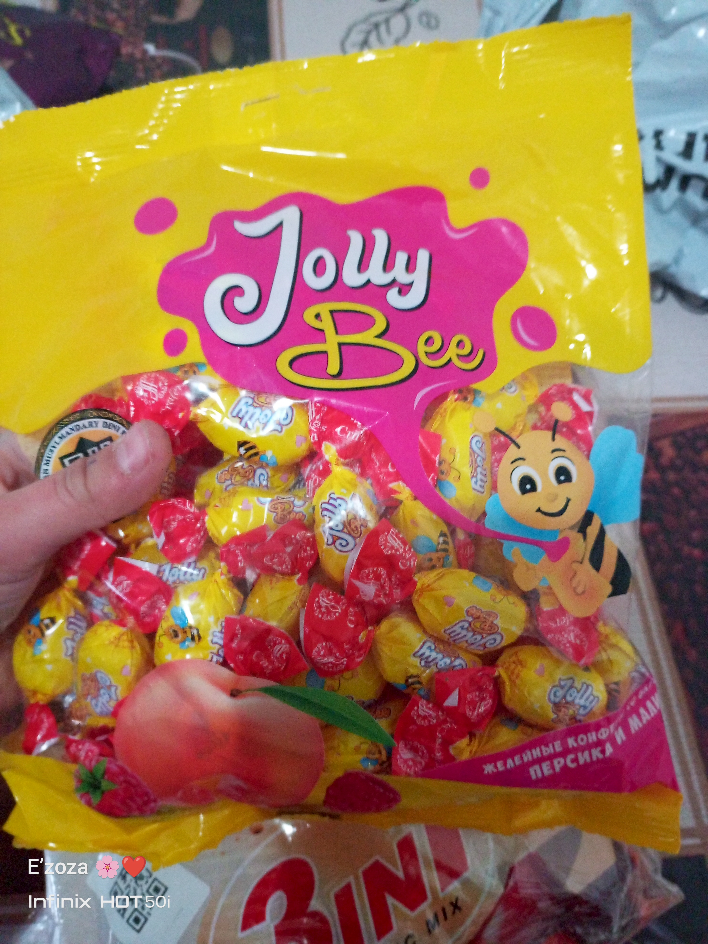 Jeleli konfetlar Jolly Bee shaftoli-malina ta'mli, 500 g