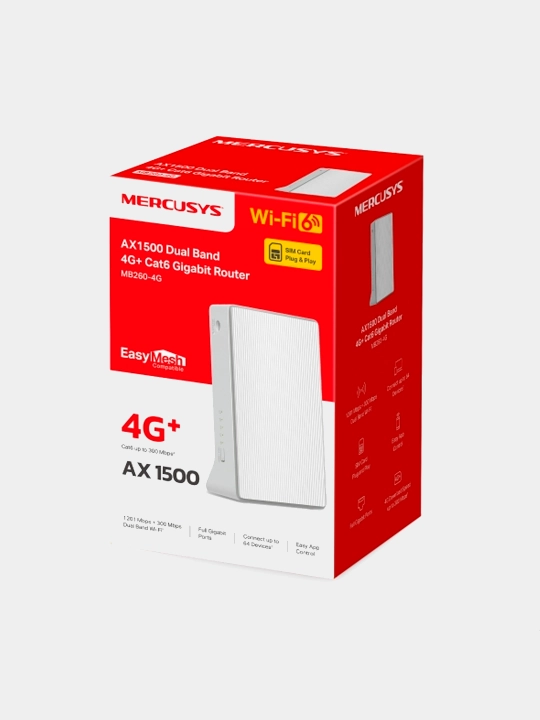 Mercusys MB260-4G — AX1500 4G+ Gigabit роутер, SIM карта - 