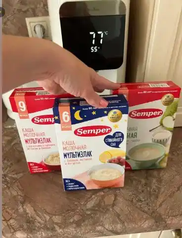 Ko'p donli sutli bo'tqasi Semper, banan, malina, yogurt, 9 oydan tinch uyqu uchun, 180 g