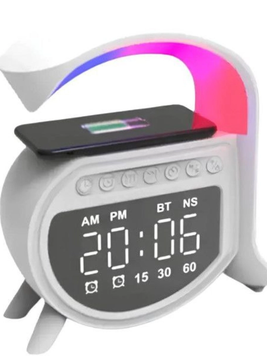 LED simsiz zaryadlovchi Bluetooth kolonka – soat va budilnikli RGB lampa