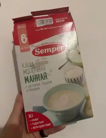 Semper yormasi, olma, nok va banan bilan, sutli, irmik, 6 oydan, shakarsiz, quruq, 180 gr