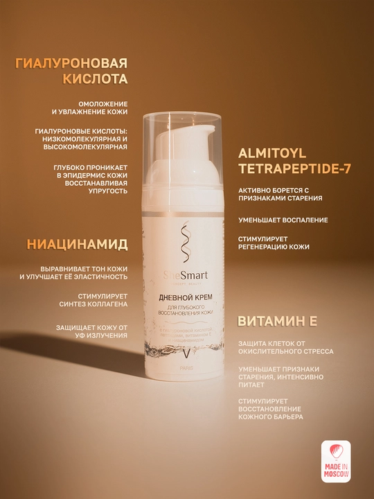 Дневной крем для глубокого восстановления кожи SheSmart с гиалуроновой кислотой, 50 мл