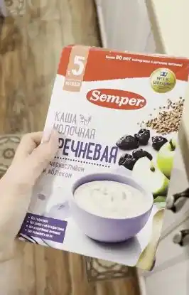 Grechka sutli bo'tqasi Semper, o'rik va olma, shakarsiz quruq, 5 oydan boshlab, 180 gr