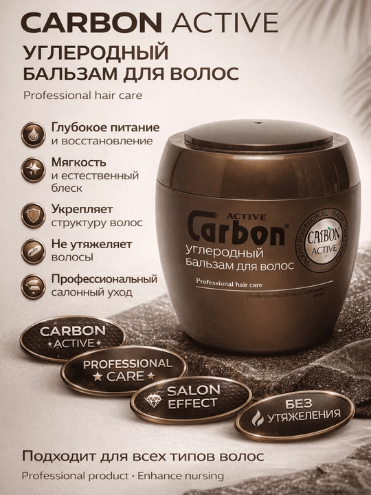 Uglerodli balzam, Active Сarbon,sochlar uchun faol,250, 550,930 ml,soch uchun konditsioner