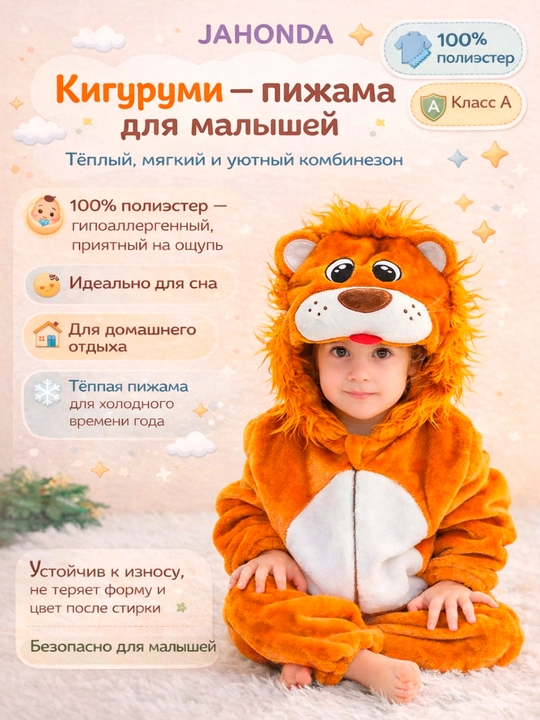Кигуруми-пижама для малышей, тёплый домашний комбинезон