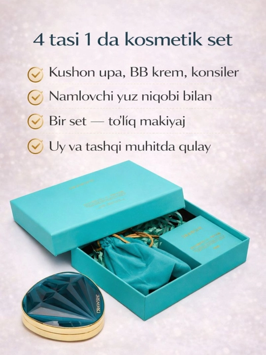 Drawshe kushon pudra — oynali dizayn, BB krem va konsiler bilan 4 tasi 1 da makiyaj uchun