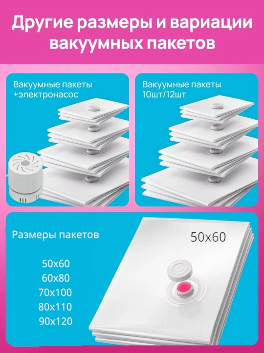 Вакуумный пакет - мешок для хранения вещей и одежды, многоразовый