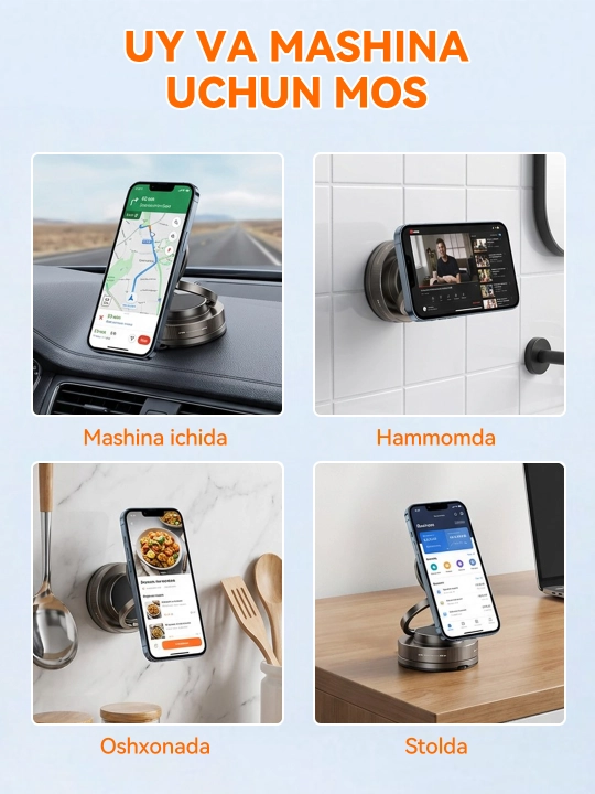 Universal avtomobil ushlagichi, telefon ushlagichi, 360 daraja aylanish