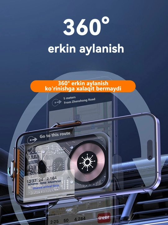 Universal avtomobil ushlagichi, telefon ushlagichi, 360 daraja aylanish