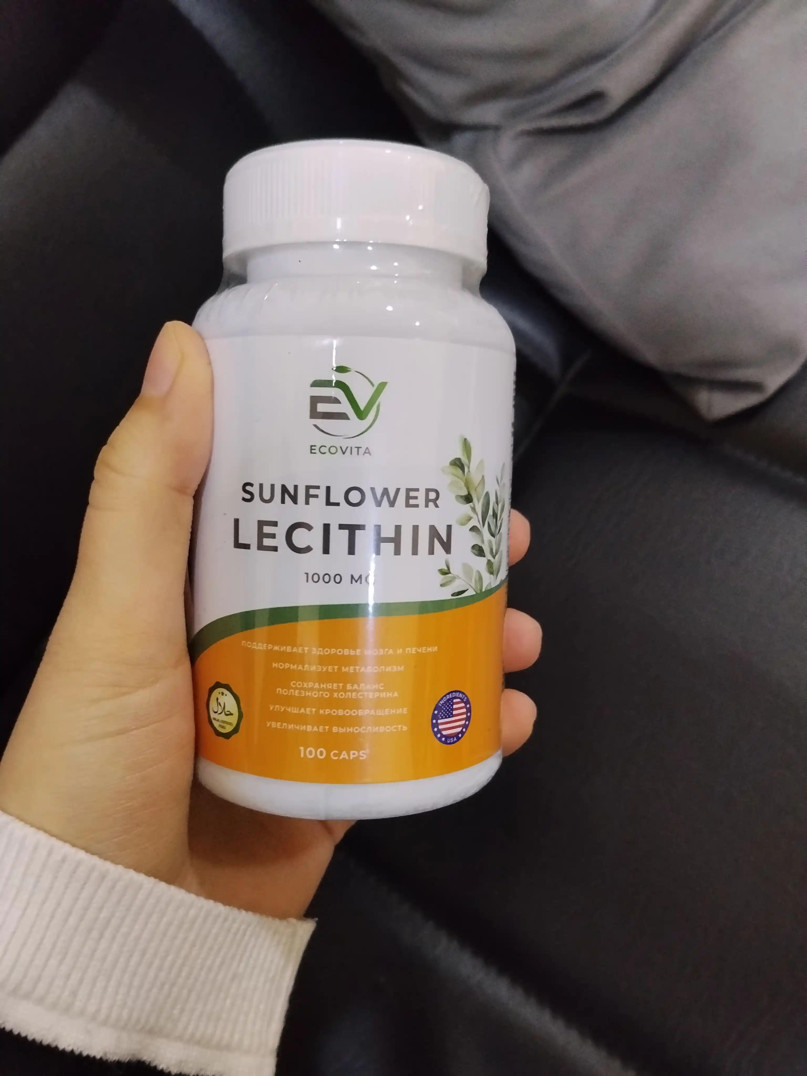 EcoVita, Лецитин 1000 мг, для здоровья печени, мозга и нервной системы, 100 капсул