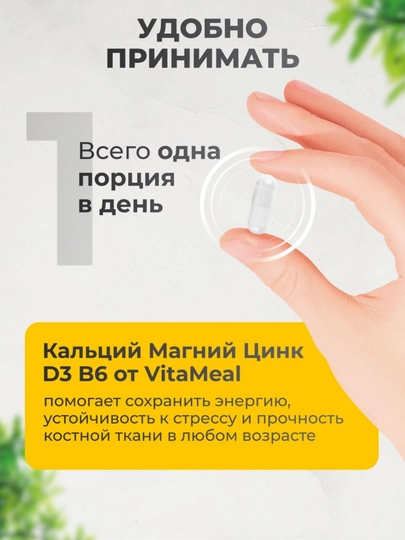 Kalsiy, magniy, sink, D3 + B6 vitamini, VitaMeal, 90 kapsula