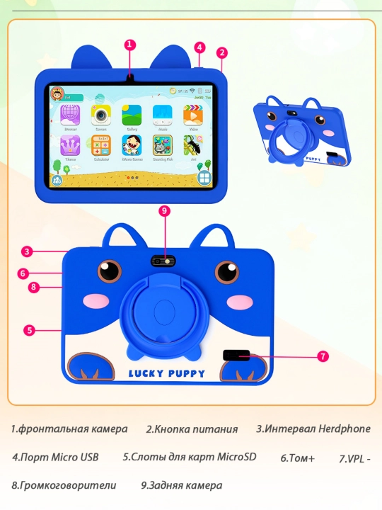 Детский обучающий планшет: 7 дюймов, двойная камера, Wi-Fi/Bluetooth 4.0 - 