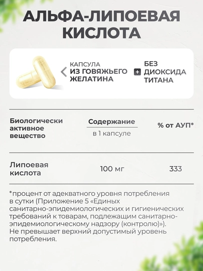Альфа Липоевая кислота для похудения, VitaMeal, 100 мг, 90 капсул