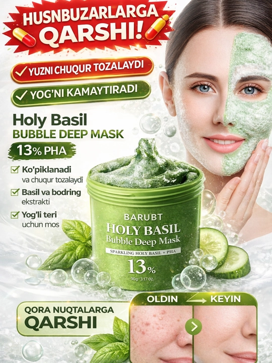 Husnbuzarga qarshi pufakchali yuz niqobi - Muqaddas Bazilik, chuqur tozalovchi niqob - 