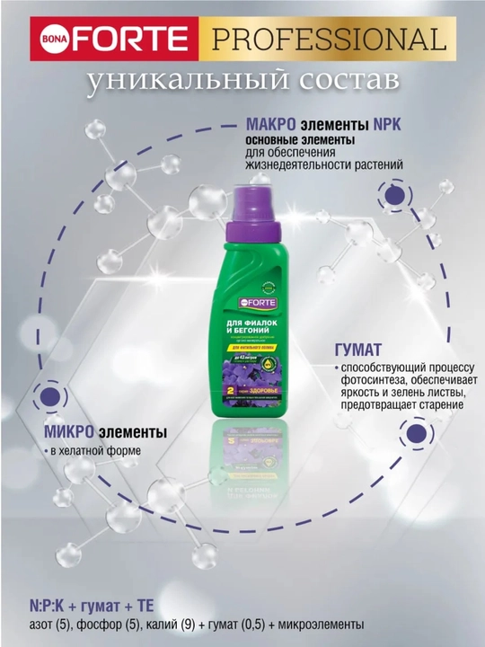 Binafsha va begoniya uchun Bona Forte "Salomatlik" seriyali o‘g‘it, 285 ml
