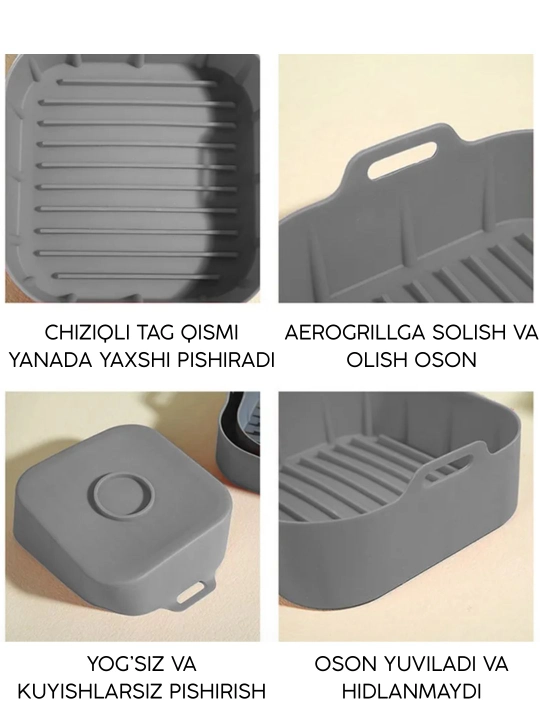 Grill, pech va mikroto‘lqinli pech uchun silikon qolip, pishirish uchun to‘rtburchak idish